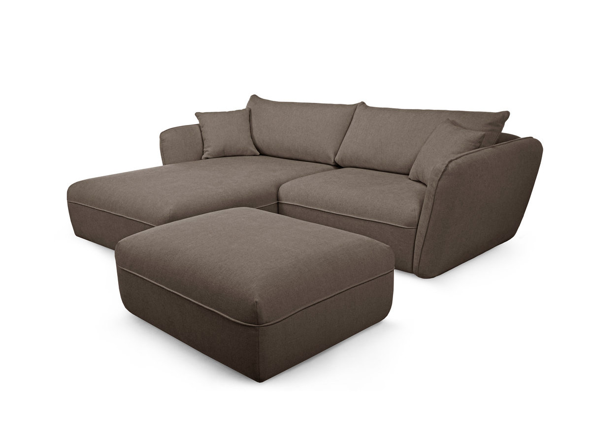 Canapé d'angle fixe LUIGI tissu texturé avec pouf