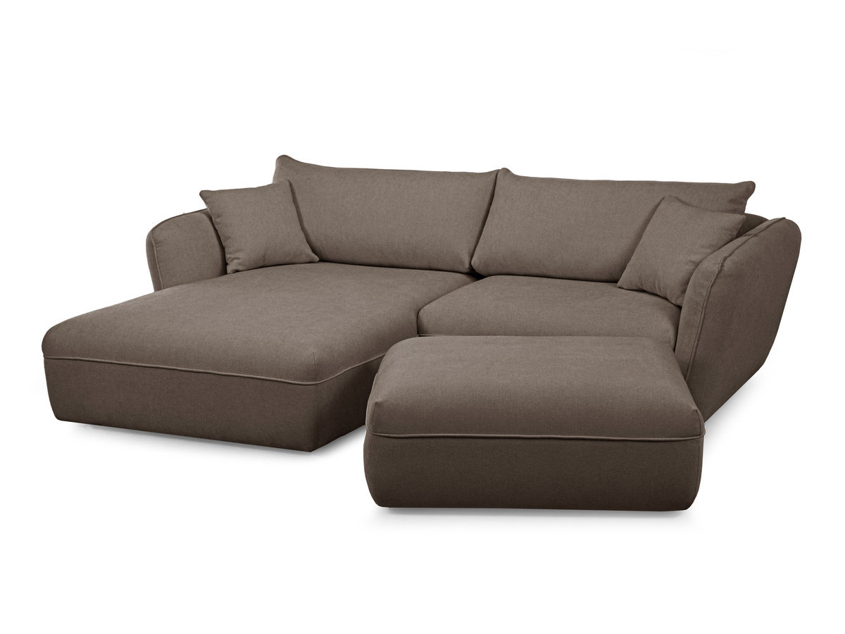 Canapé d'angle fixe LUIGI tissu lisse avec pouf