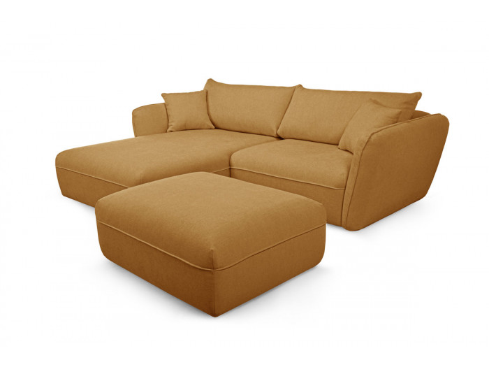 Canapé d'angle fixe LUIGI tissu texturé avec pouf