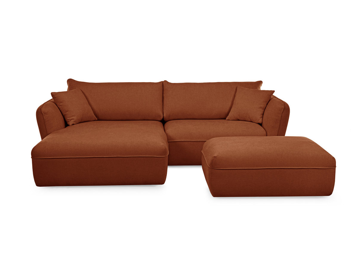 Canapé d'angle fixe LUIGI tissu lisse avec pouf