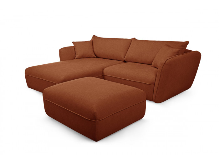 Canapé d'angle fixe LUIGI tissu texturé avec pouf