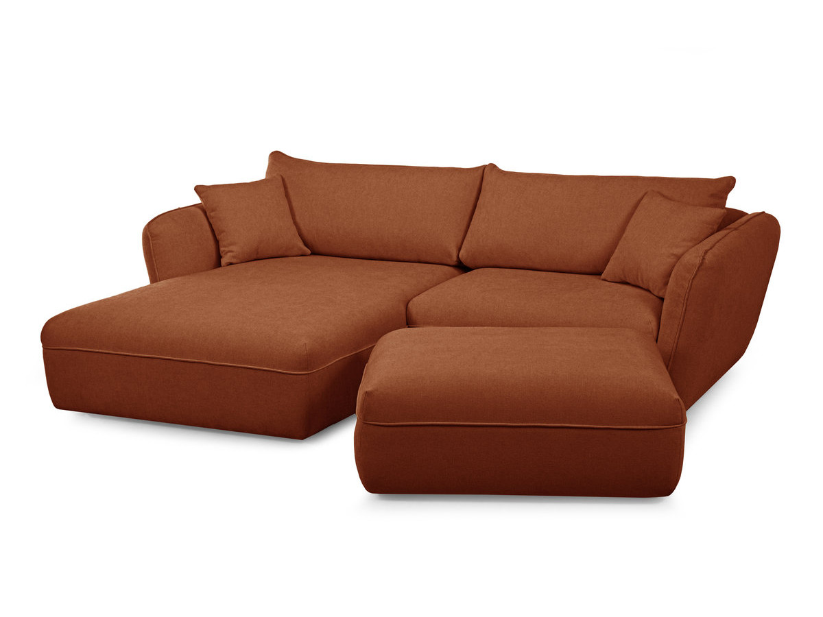 Canapé d'angle fixe LUIGI tissu lisse avec pouf