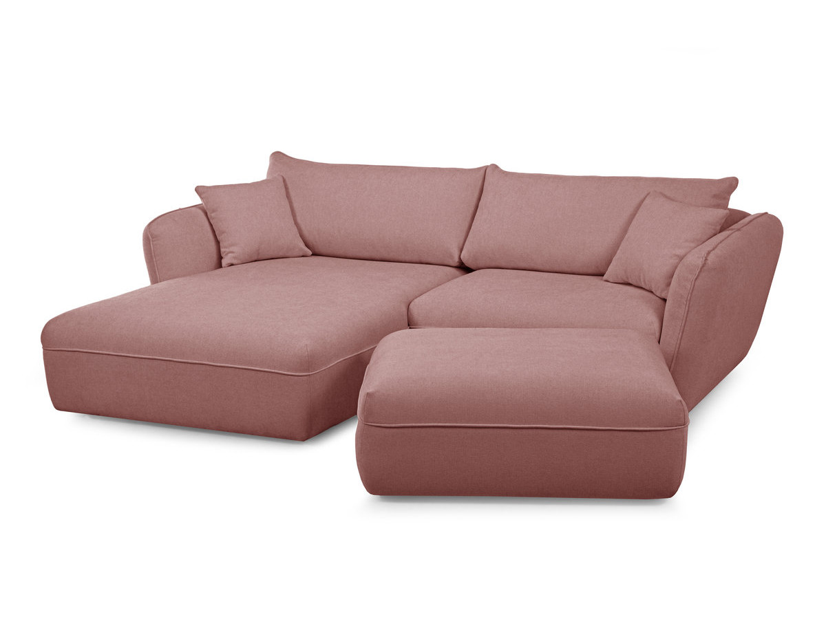 Canapé d'angle fixe LUIGI tissu lisse avec pouf