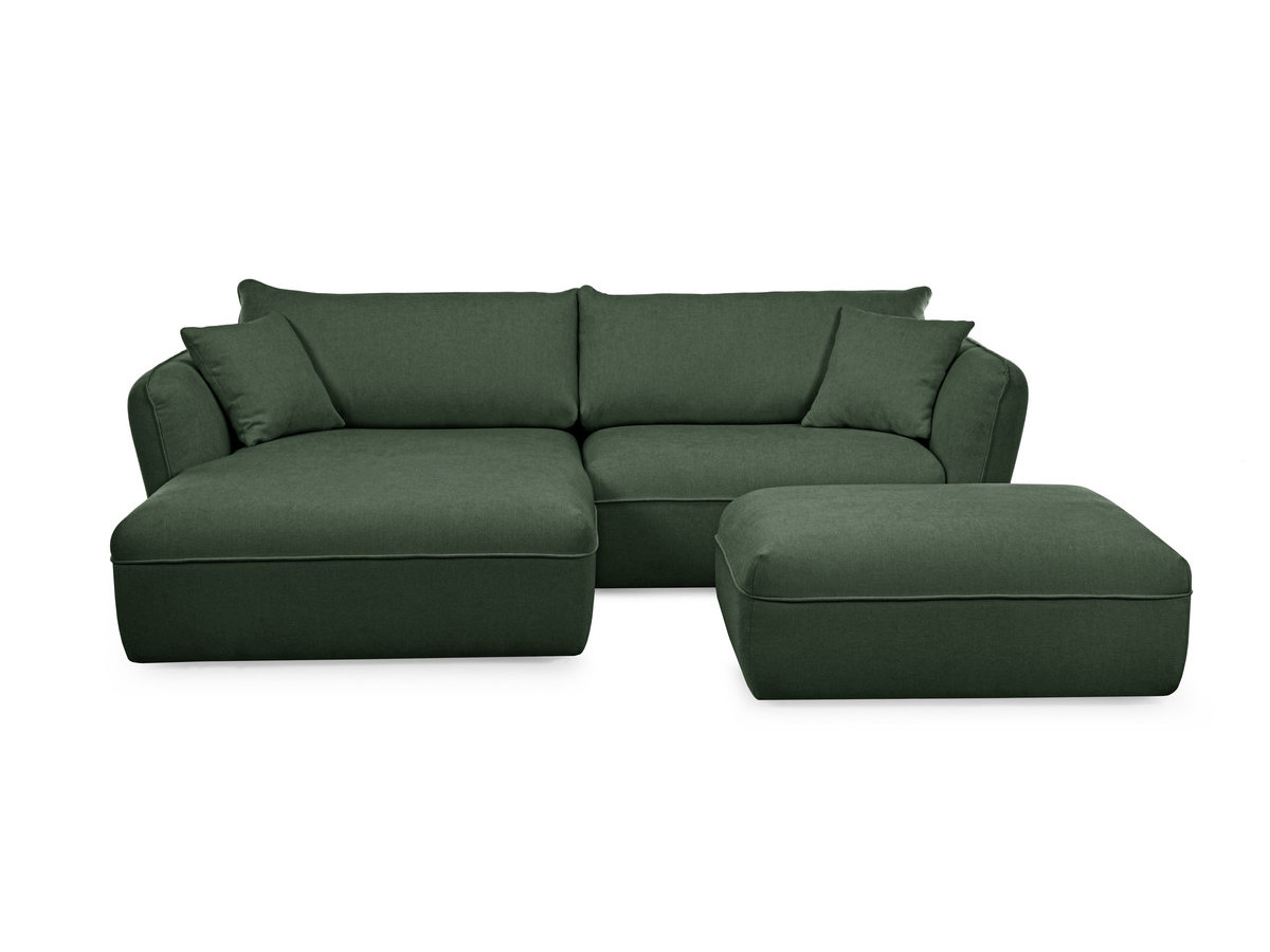 Canapé d'angle fixe LUIGI tissu lisse avec pouf