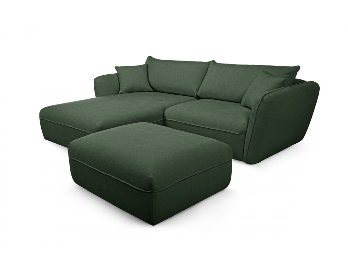 Canapé d'angle fixe LUIGI tissu texturé avec pouf