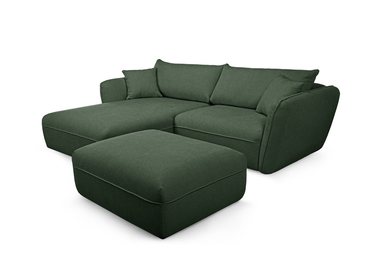 Canapé d'angle fixe LUIGI tissu texturé avec pouf