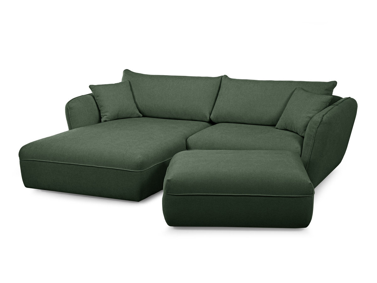 Canapé d'angle fixe LUIGI tissu lisse avec pouf
