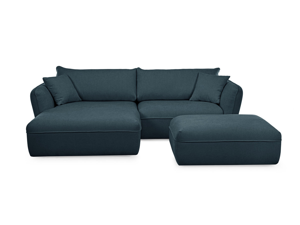 Canapé d'angle fixe LUIGI tissu lisse avec pouf