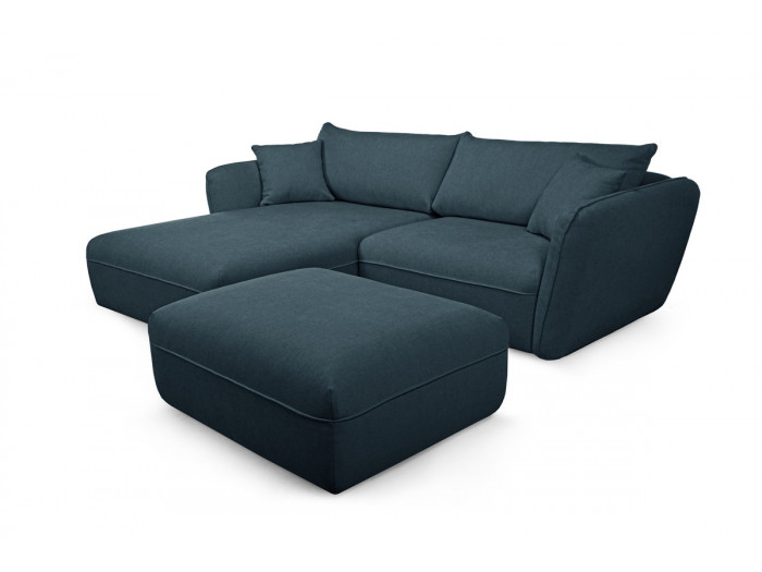 Canapé d'angle fixe LUIGI tissu texturé avec pouf
