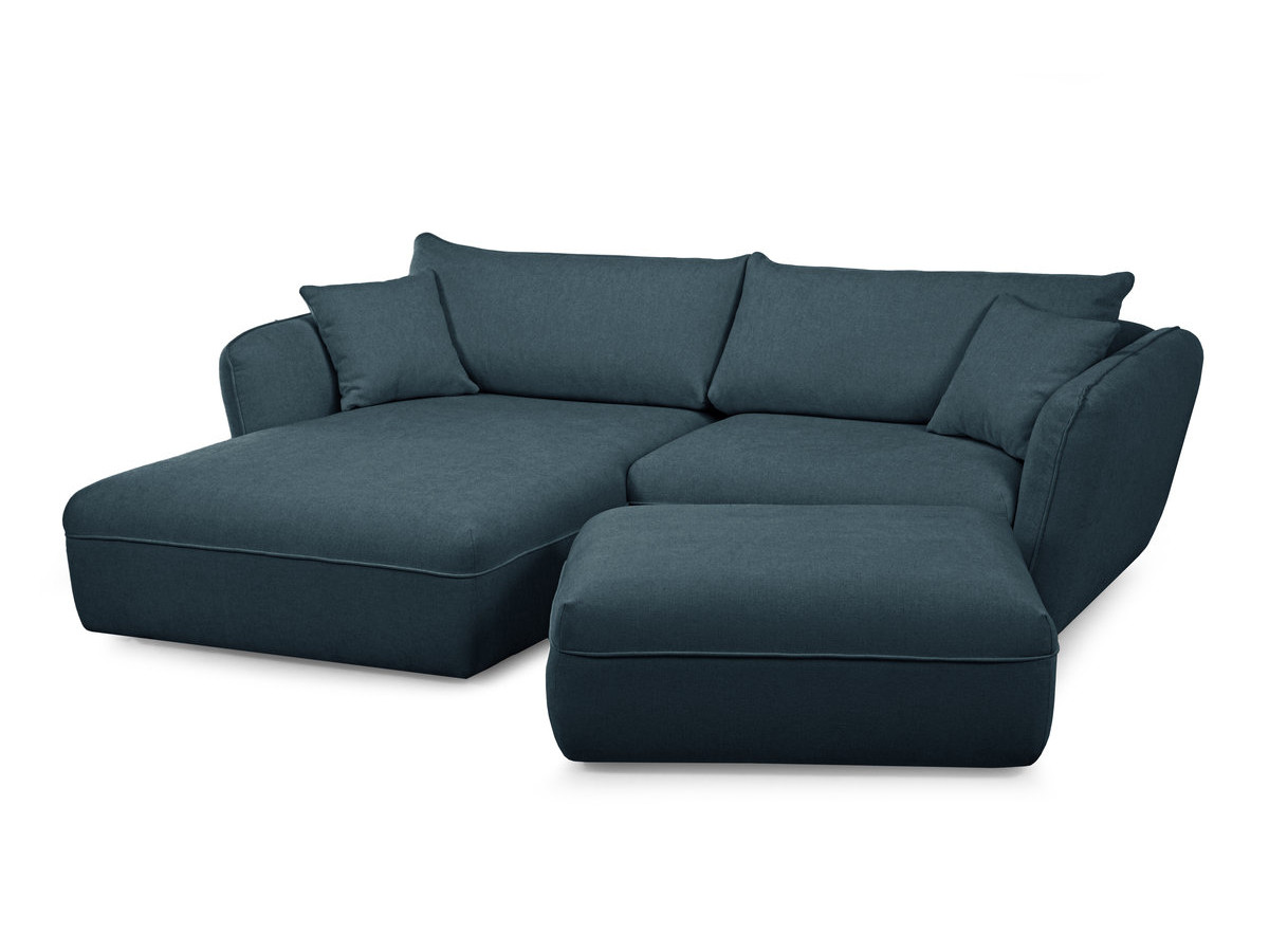 Canapé d'angle fixe LUIGI tissu lisse avec pouf