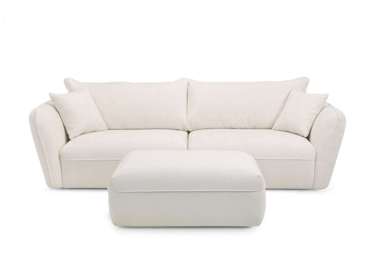 Canapé droit fixe 3 places LUIGI tissu lisse avec pouf