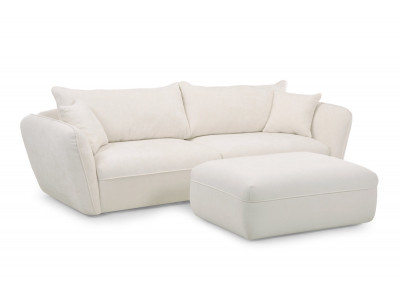 Canapé droit fixe 3 places LUIGI tissu lisse avec pouf