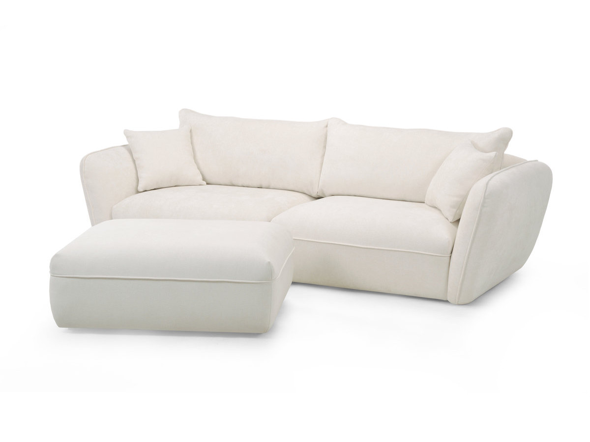 Canapé droit fixe 3 places LUIGI tissu lisse avec pouf