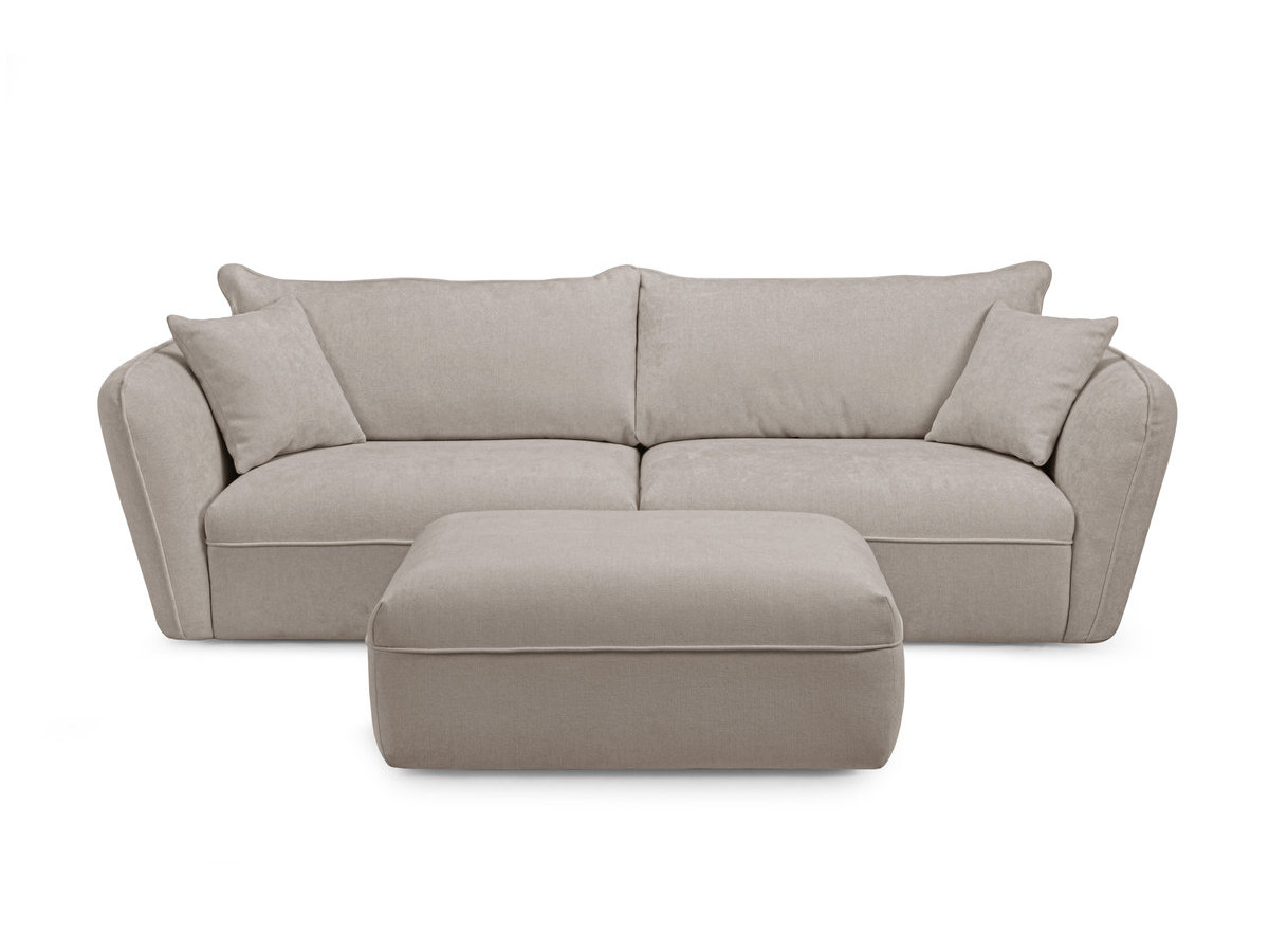 Canapé droit fixe 3 places LUIGI tissu lisse avec pouf
