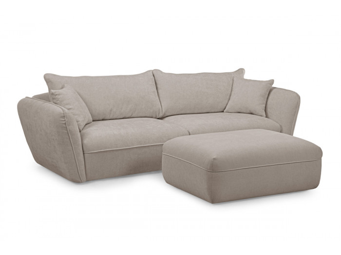 Canapé 3 places LUIGI tissu texturé avec pouf