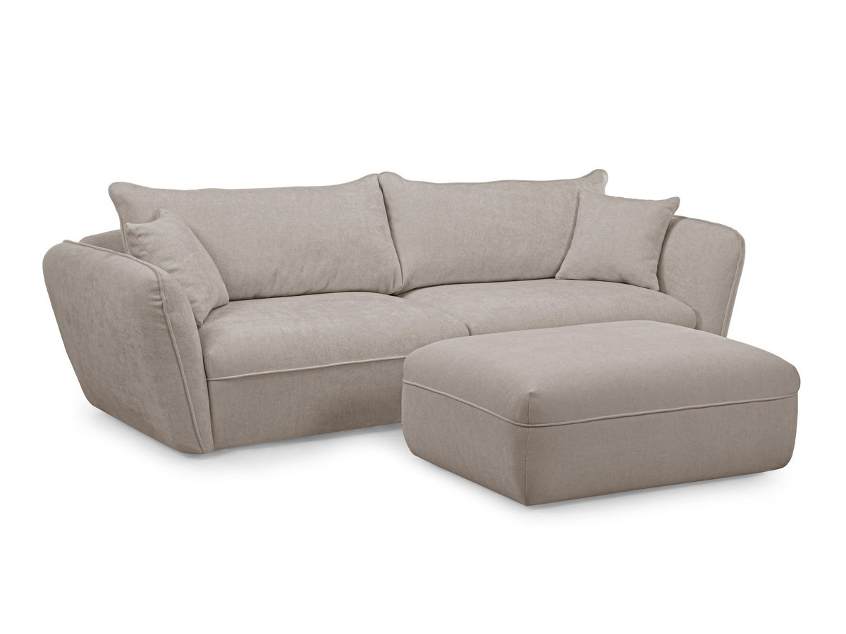 Canapé droit 3 places LUIGI lisse avec pouf beige — vue 3