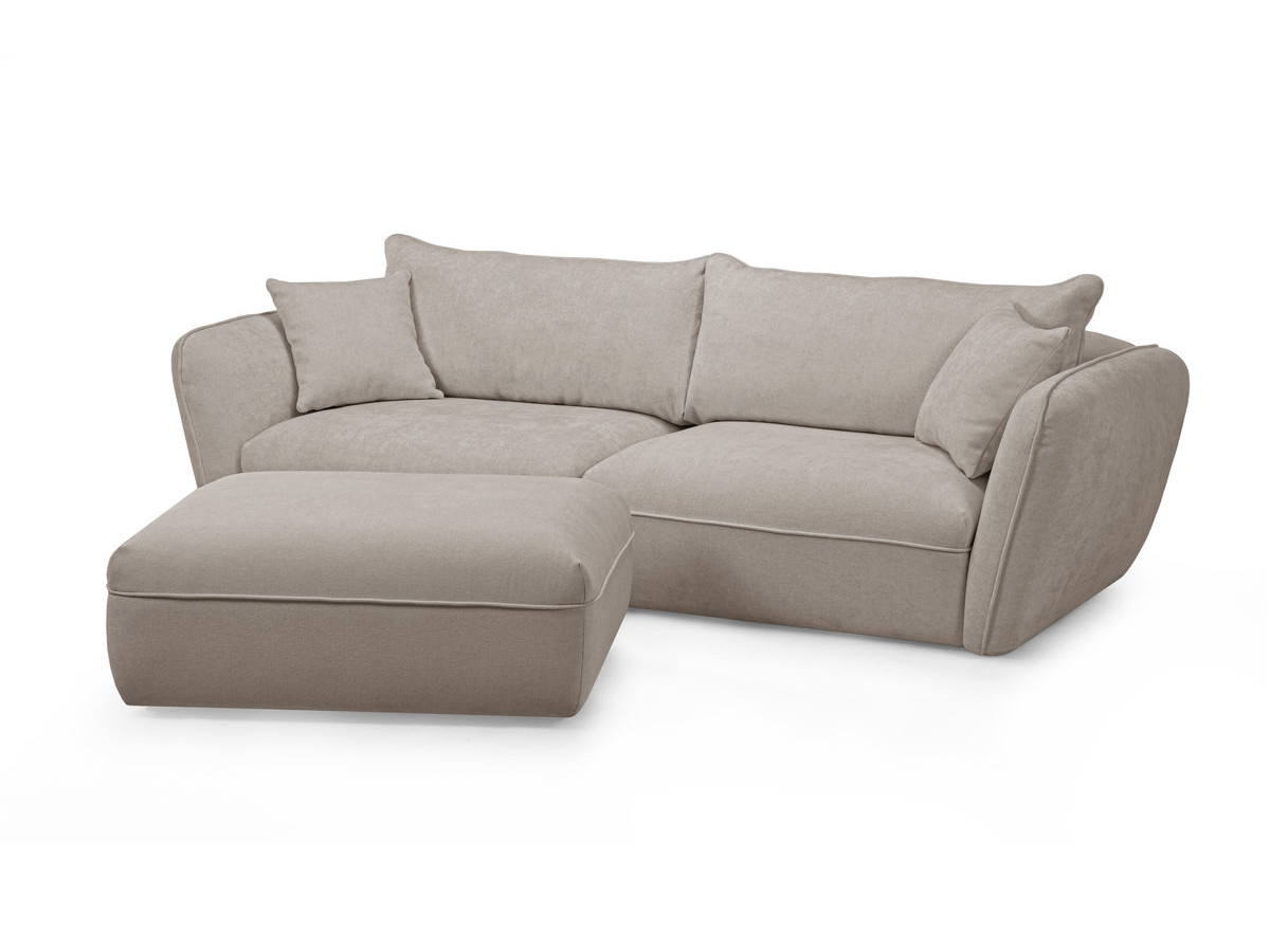 Canapé droit fixe 3 places LUIGI tissu lisse avec pouf