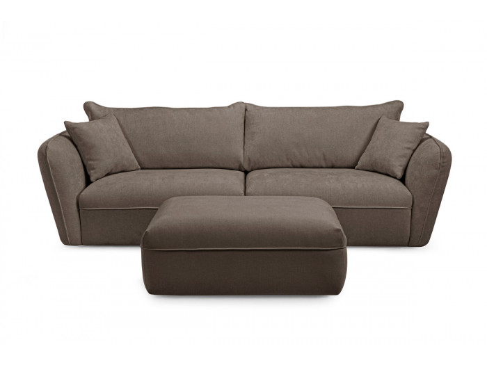 Canapé 3 places LUIGI tissu texturé avec pouf