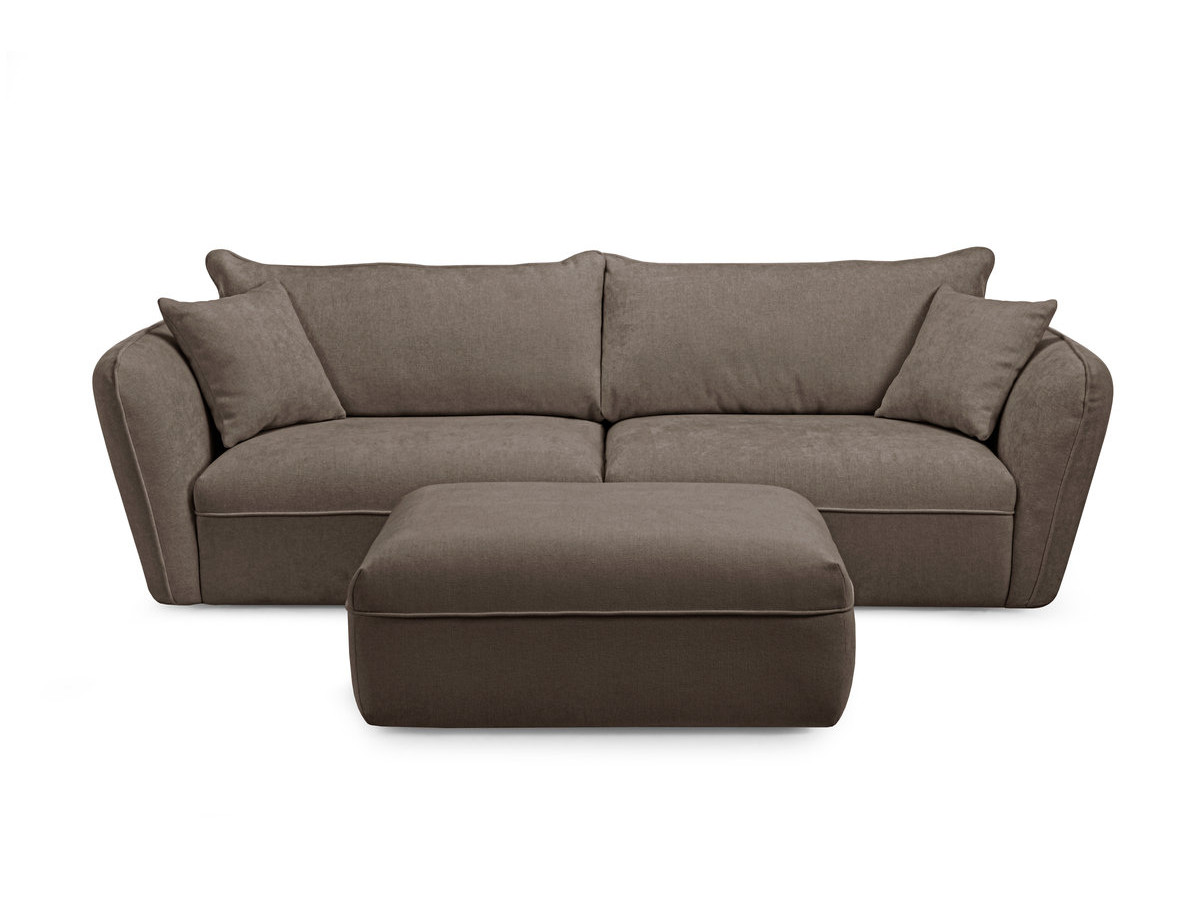 Canapé droit fixe 3 places LUIGI tissu lisse avec pouf