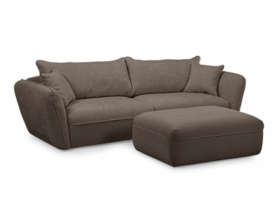 Canapé droit fixe 3 places LUIGI tissu lisse avec pouf