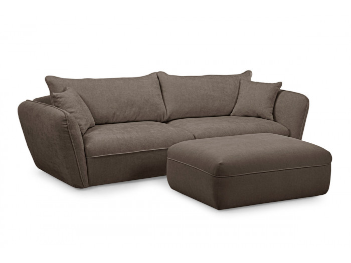 Canapé 3 places LUIGI tissu texturé avec pouf