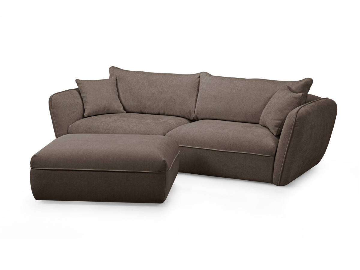Canapé droit fixe 3 places LUIGI tissu lisse avec pouf