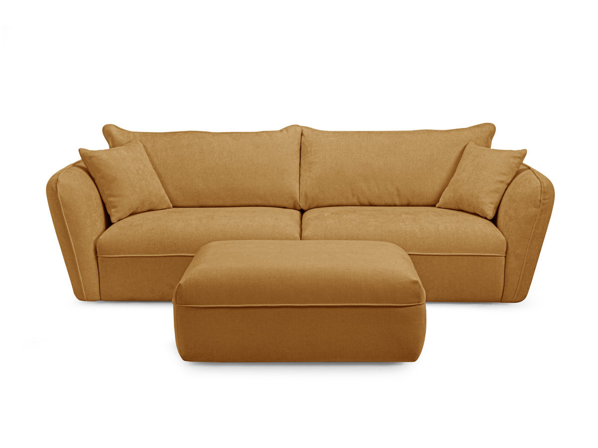 Canapé droit fixe 3 places LUIGI tissu lisse avec pouf
