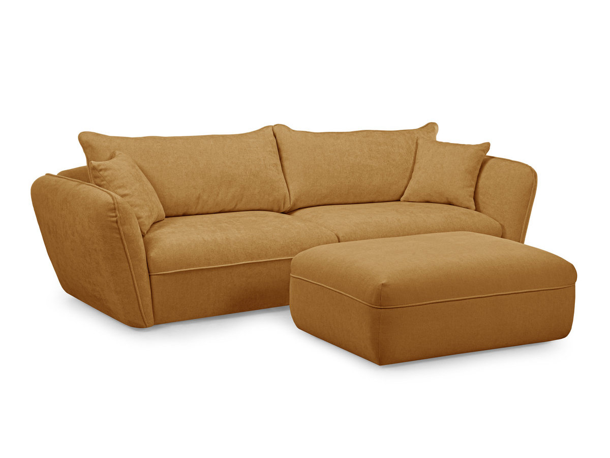 Canapé droit 3 places LUIGI lisse avec pouf jaune — vue 3