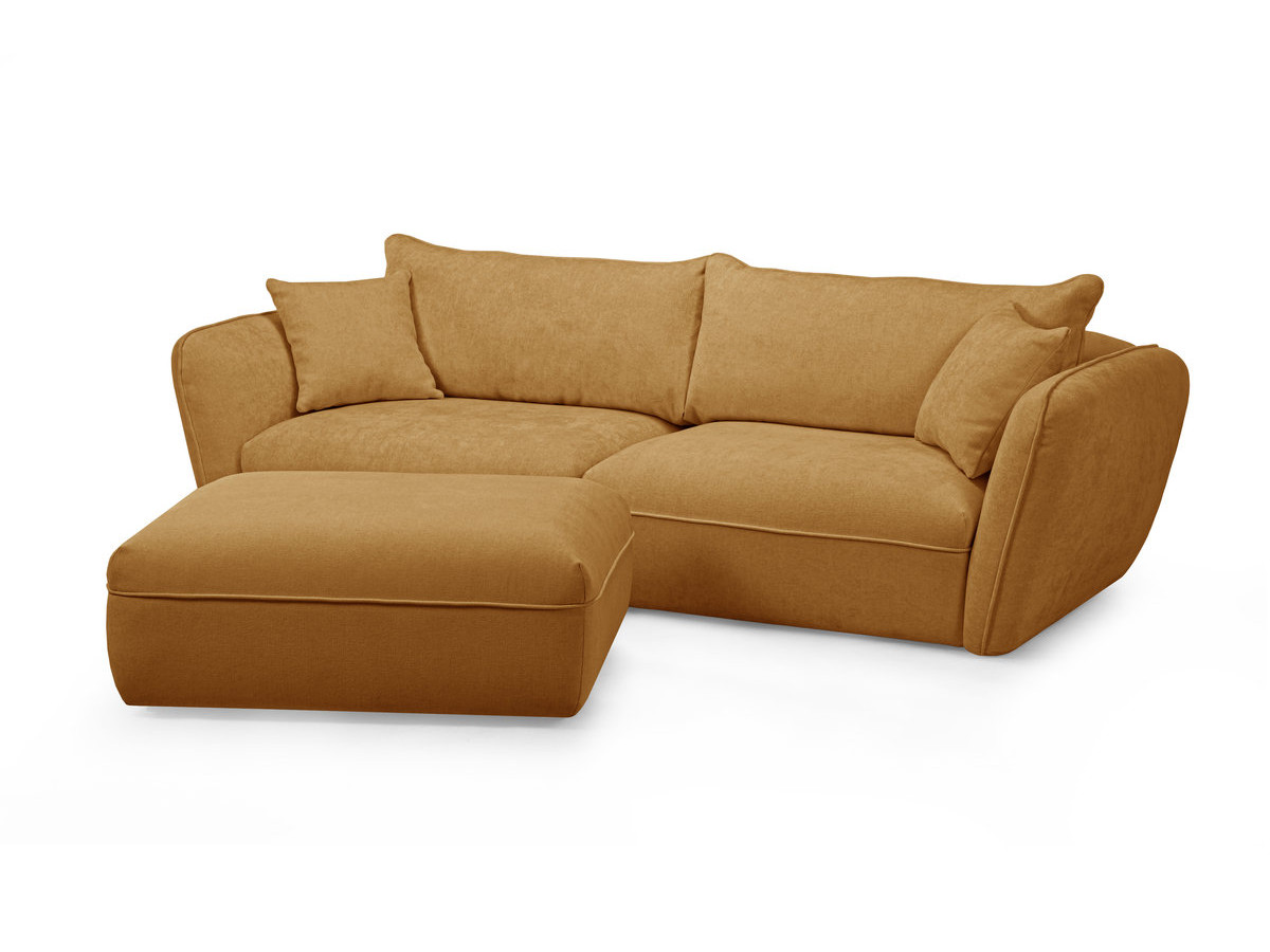 Canapé droit fixe 3 places LUIGI tissu lisse avec pouf