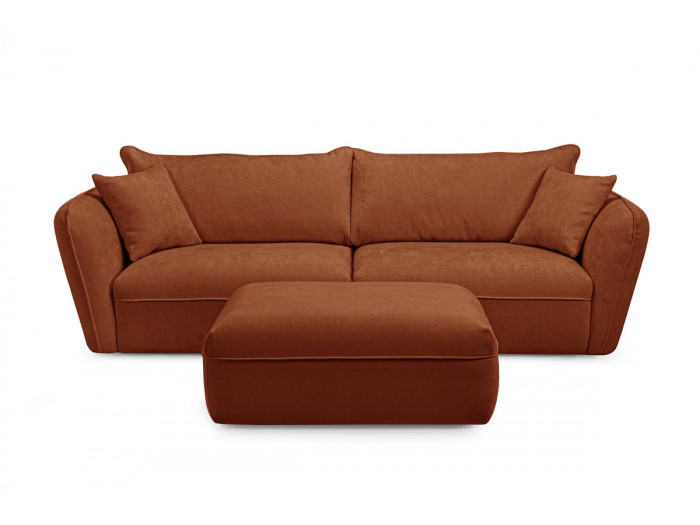 Canapé 3 places LUIGI tissu texturé avec pouf