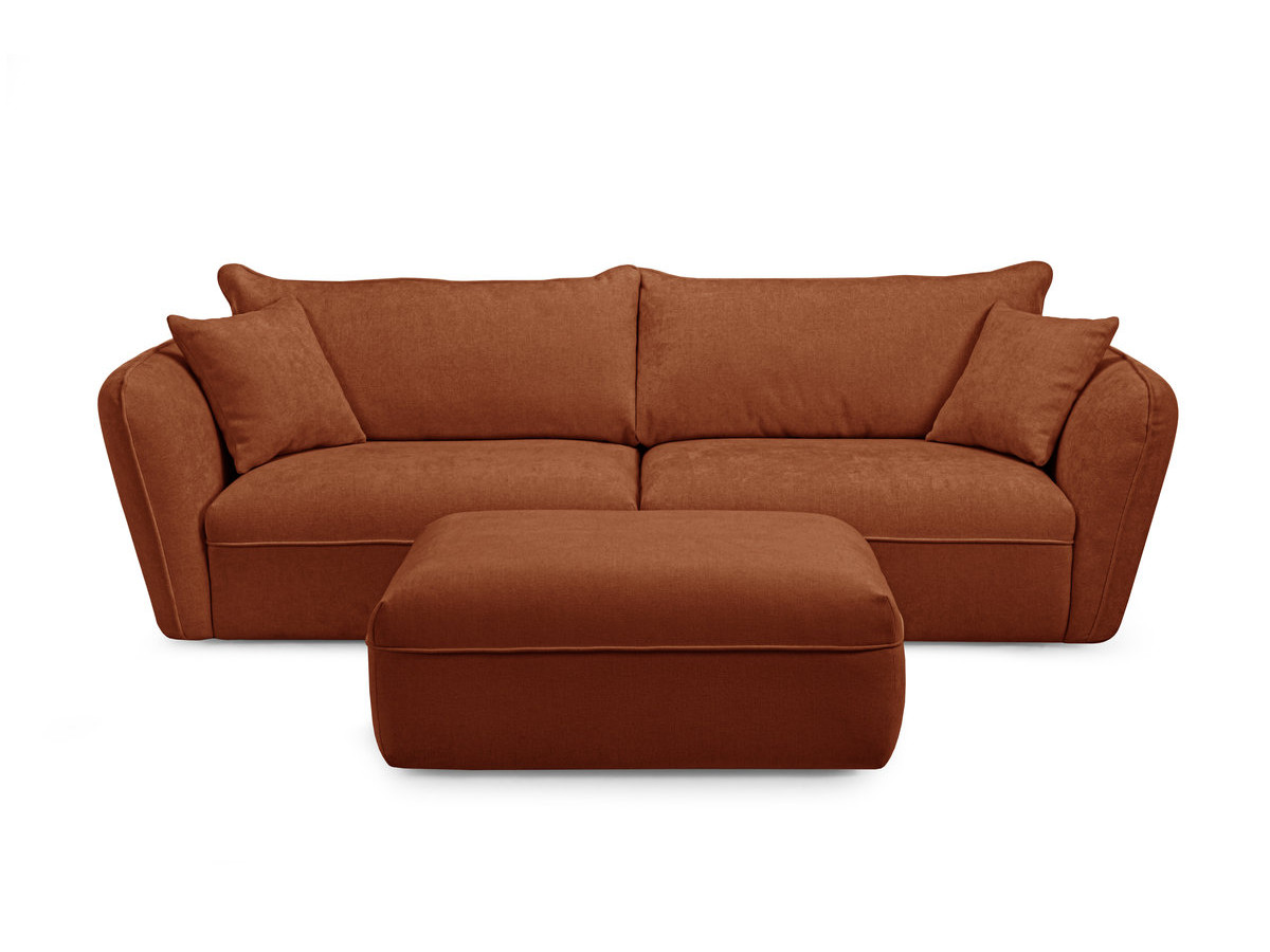 Canapé droit fixe 3 places LUIGI tissu lisse avec pouf