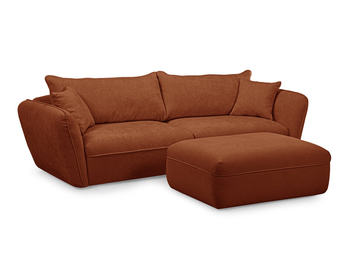 Canapé droit 3 places LUIGI lisse avec pouf orange — vue 3