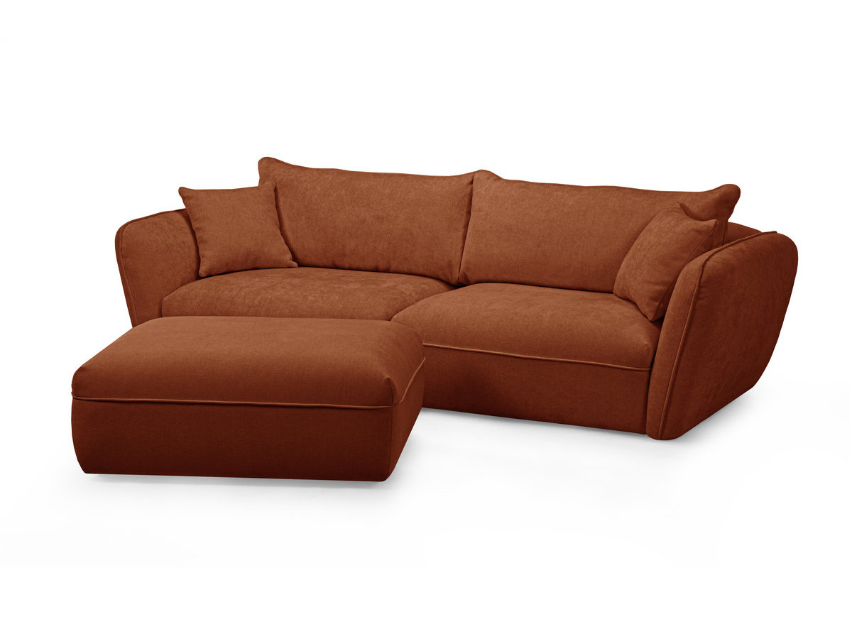 Canapé droit fixe 3 places LUIGI tissu lisse avec pouf