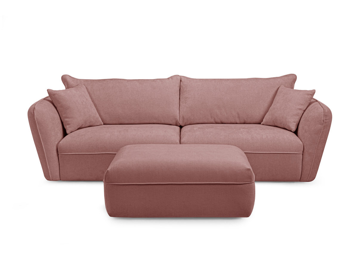 Canapé droit fixe 3 places LUIGI tissu lisse avec pouf