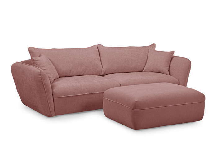 Canapé 3 places LUIGI tissu texturé avec pouf