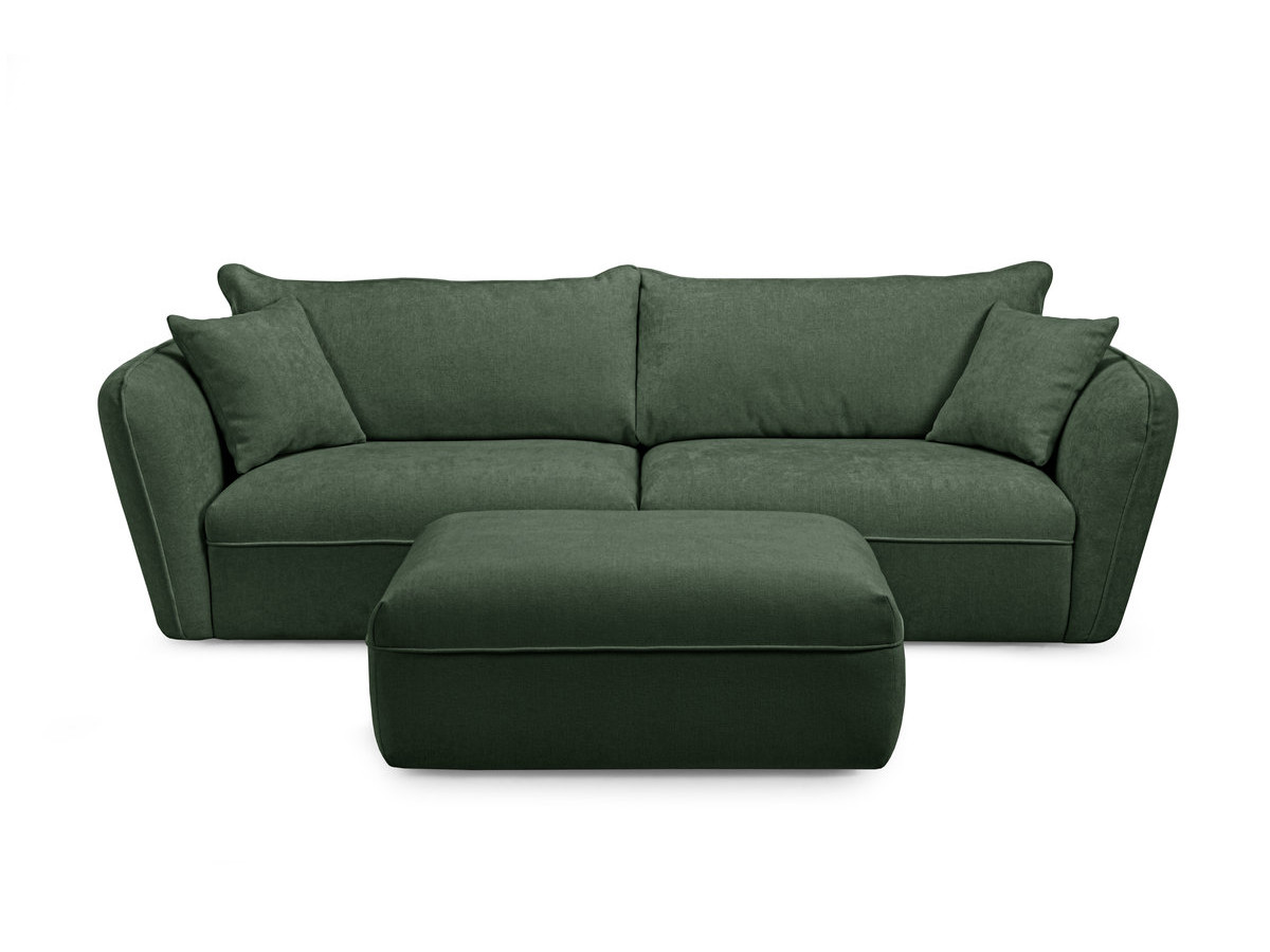 Canapé droit fixe 3 places LUIGI tissu lisse avec pouf