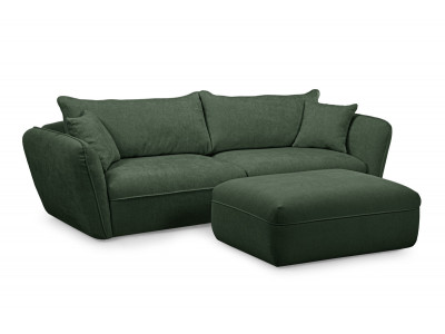 Canapé droit fixe 3 places LUIGI tissu lisse avec pouf