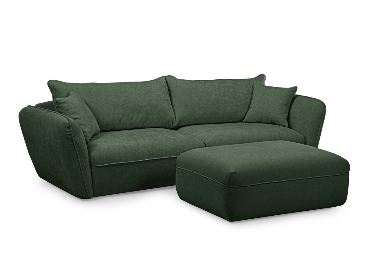 Canapé droit 3 places LUIGI lisse avec pouf vert — vue 3