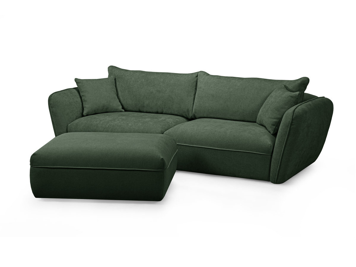Canapé droit fixe 3 places LUIGI tissu lisse avec pouf
