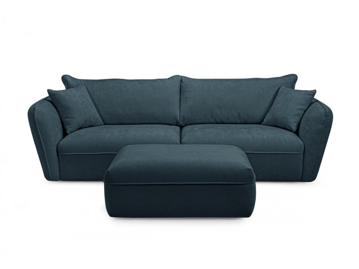Canapé 3 places LUIGI tissu texturé avec pouf