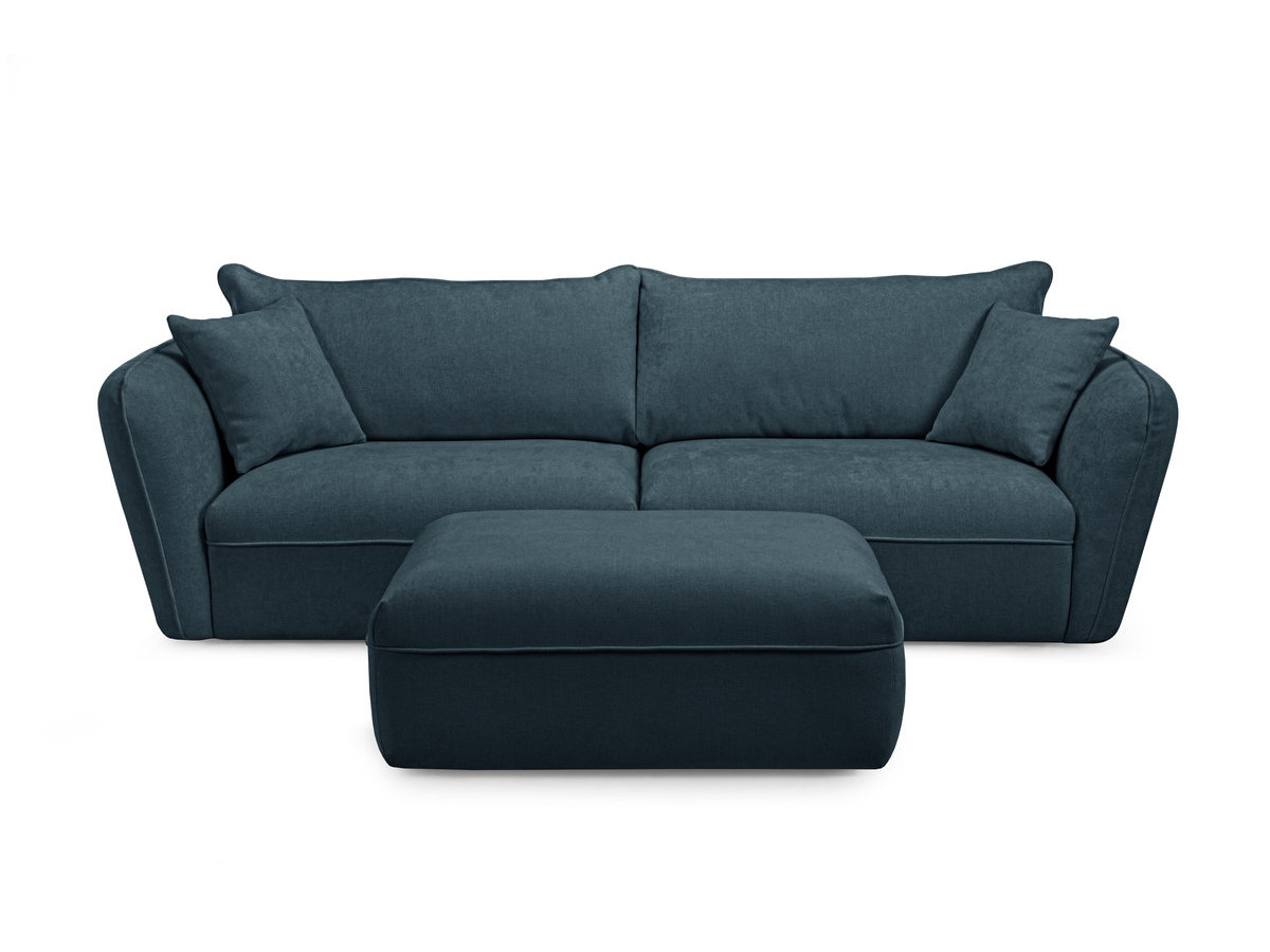 Canapé droit fixe 3 places LUIGI tissu lisse avec pouf