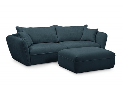 Canapé droit fixe 3 places LUIGI tissu lisse avec pouf