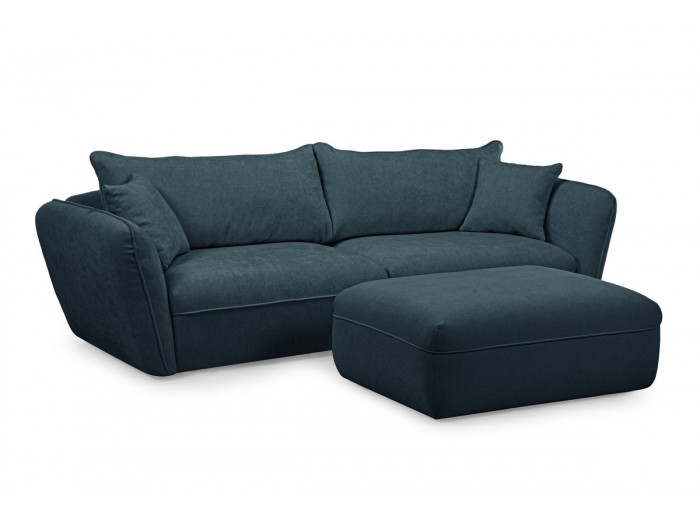 Canapé 3 places LUIGI tissu texturé avec pouf