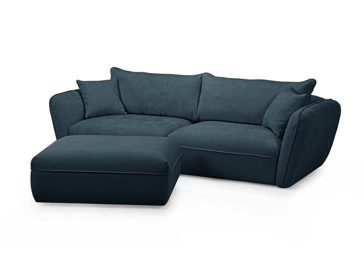 Canapé droit fixe 3 places LUIGI tissu lisse avec pouf