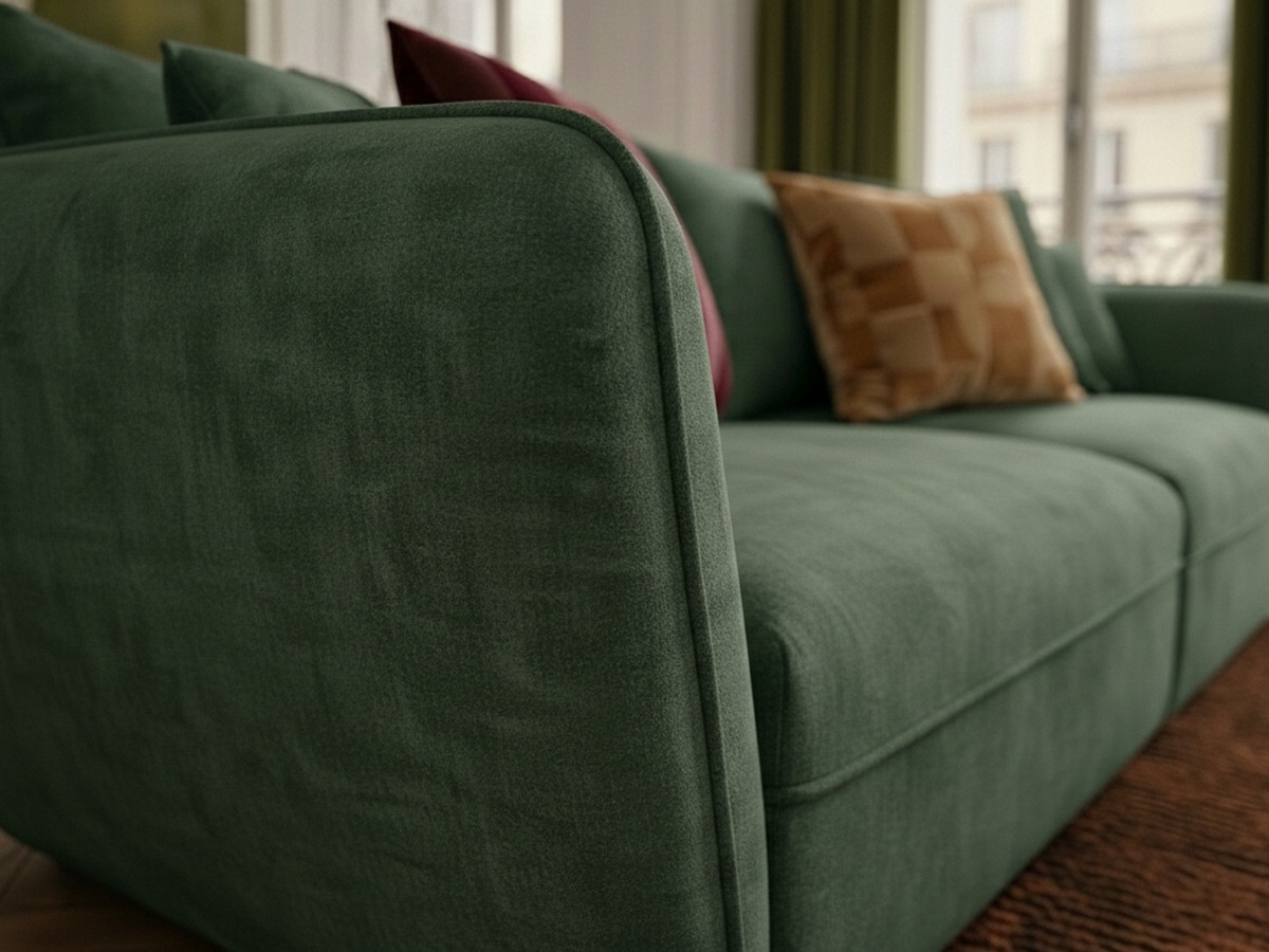 Canapé droit 3 places LUIGI lisse avec pouf vert — vue 6