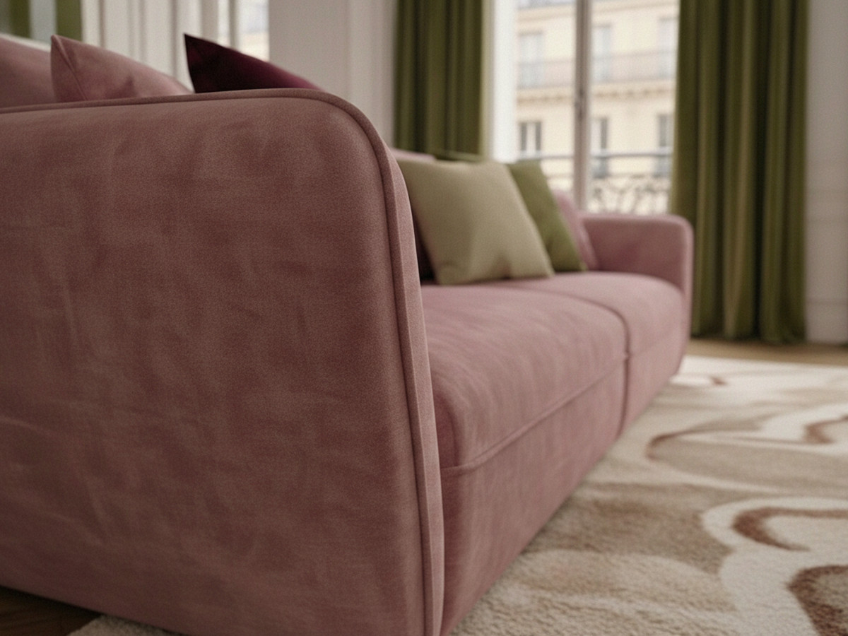 Canapé droit 3 places LUIGI lisse avec pouf rose — vue 6