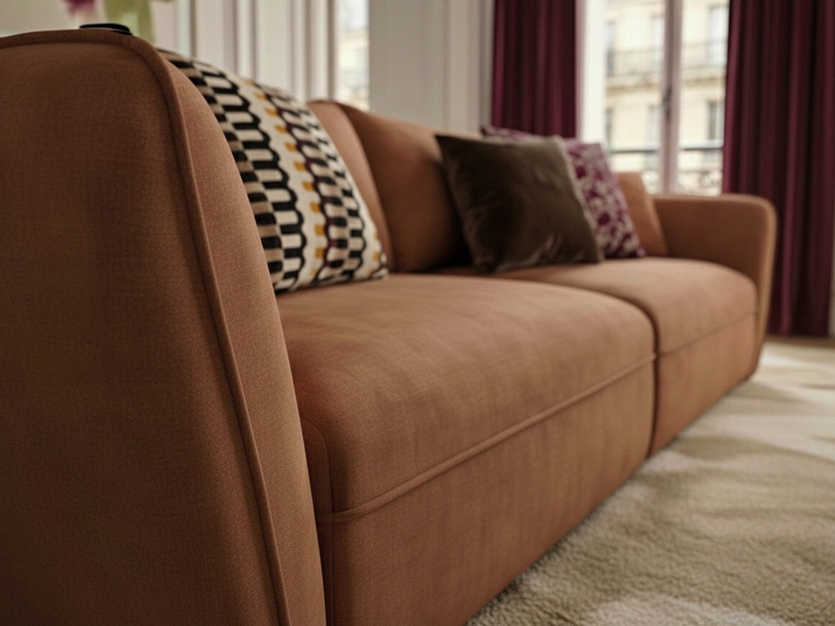 Canapé droit 3 places LUIGI lisse avec pouf orange — vue 6