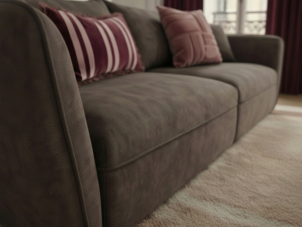 Canapé droit fixe 3 places LUIGI tissu lisse avec pouf