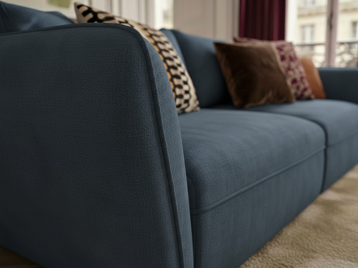 Canapé droit 3 places LUIGI lisse avec pouf bleu — vue 6