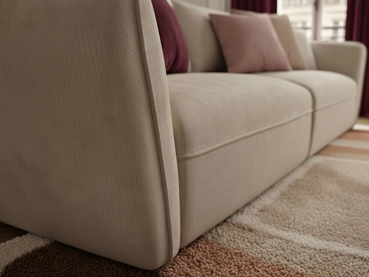 Canapé droit 3 places LUIGI lisse avec pouf beige — vue 6